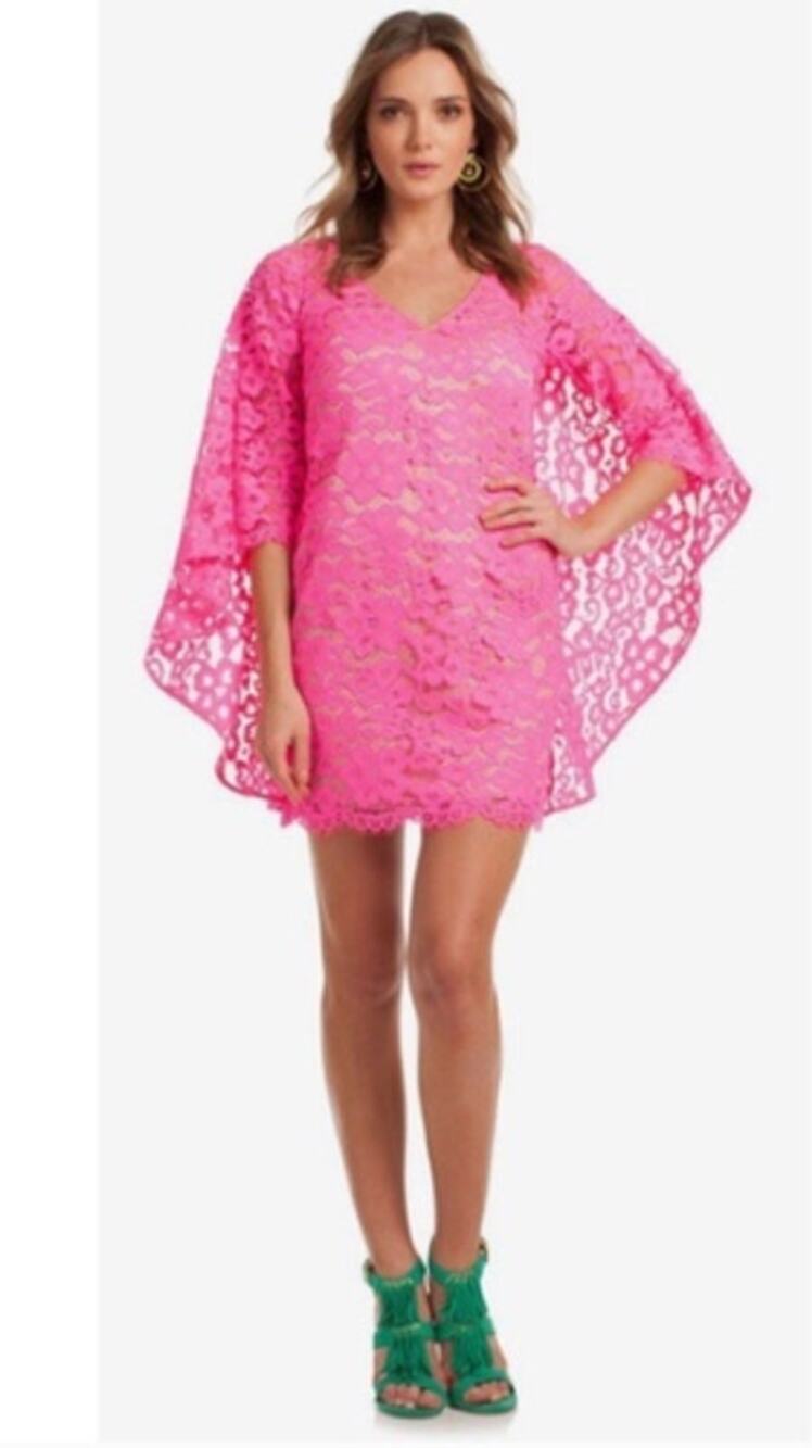 Trina Turk Iliana Hot Pink Lace Dress Size 12 Batwing Sleeve Wedding Guest